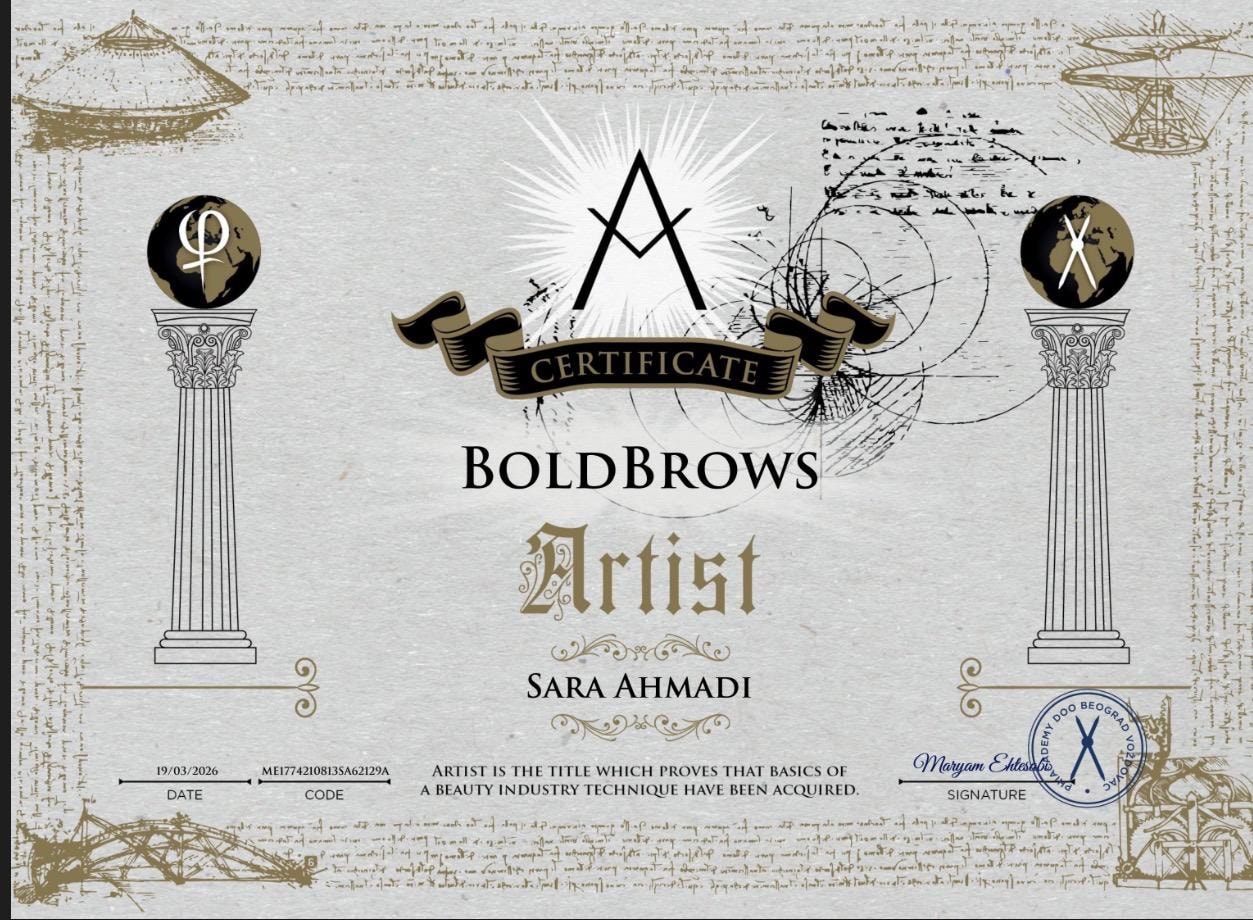 BoldBrows Artist Certificate — Sara Ahmadi